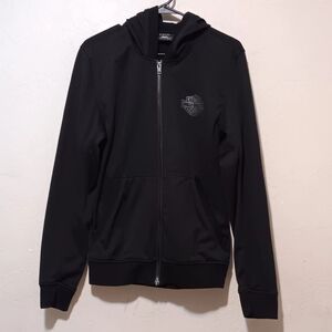 Harley-Davidson Men's Black Zip-Up Jacket Hoodie Polar Pockets SzM